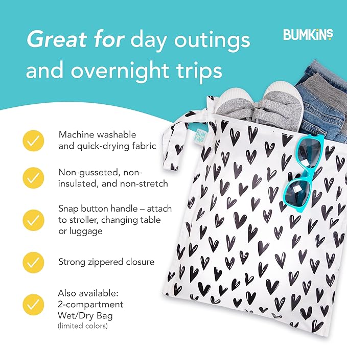 Bumkins Waterproof Wet Bag for Baby, Swim Suit, Cloth Diapers, Pump Parts