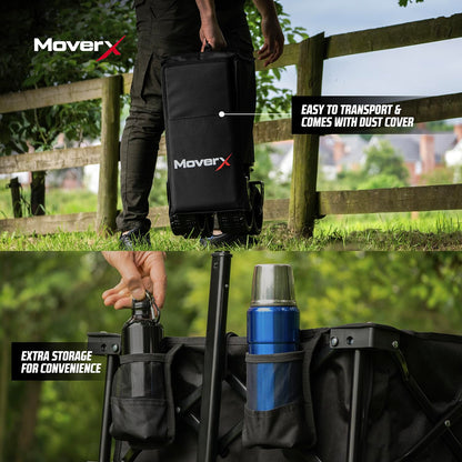 MoverX 200L Festival Trolley on Wheels, Folding Wagon, Portable Camping Cart, Collapsible Foldable Trolly for Beach Outdoor Garden Picnic Shopping Fishing, Wide Wheels, Adjustable Handle, Black