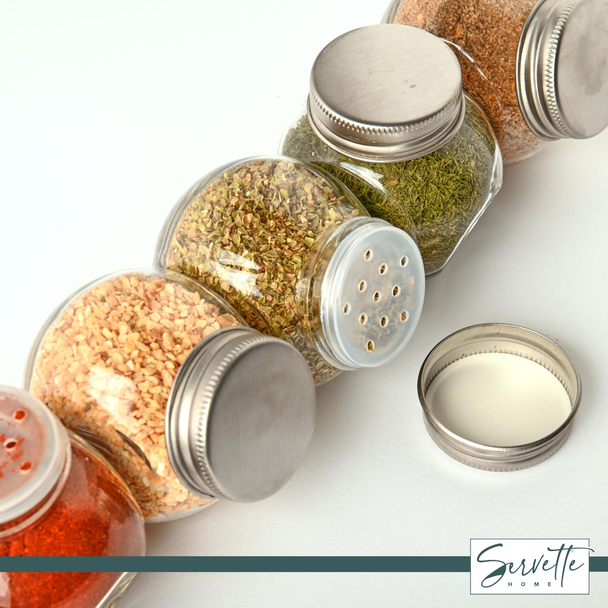 3.4 Ounce Glass Penny Spice Jar with Metal Screw Lid and Removable Shaker Top (Set of 3)