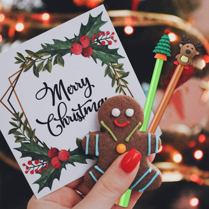 Christmas Gel Ink Pen Novelty Rollerball Pens Black Gel Ink for School Boys and Girls Office Supplies, 8 Style - Christmas Tree, Snowman, Reindeer, Santa Claus (64 Pieces)