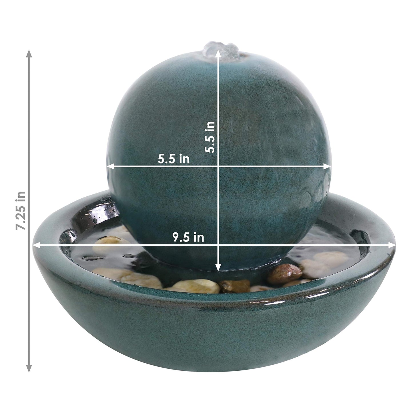 Sunnydaze Tabletop Ceramic Tabletop Fountain with Orb - Relaxing Indoor Fountain for Meditation - for Office, Bedroom, or Living Room - Teal