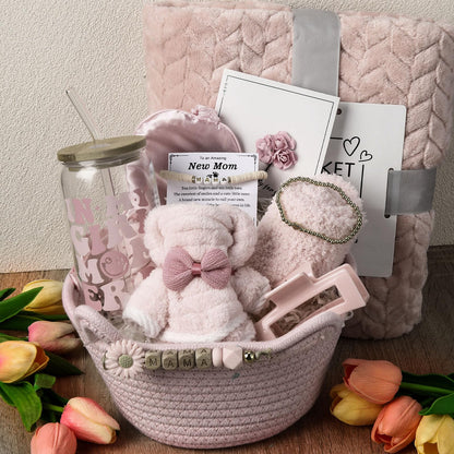 Newwiee 12 Pcs New Mom Package After Baby New Mom Gifts Set After Birth Baby Shower Gift Set with Blanket Postpartum Essentials for Mother Kit Pregnancy Gifts for First-time Mothers, Mommy