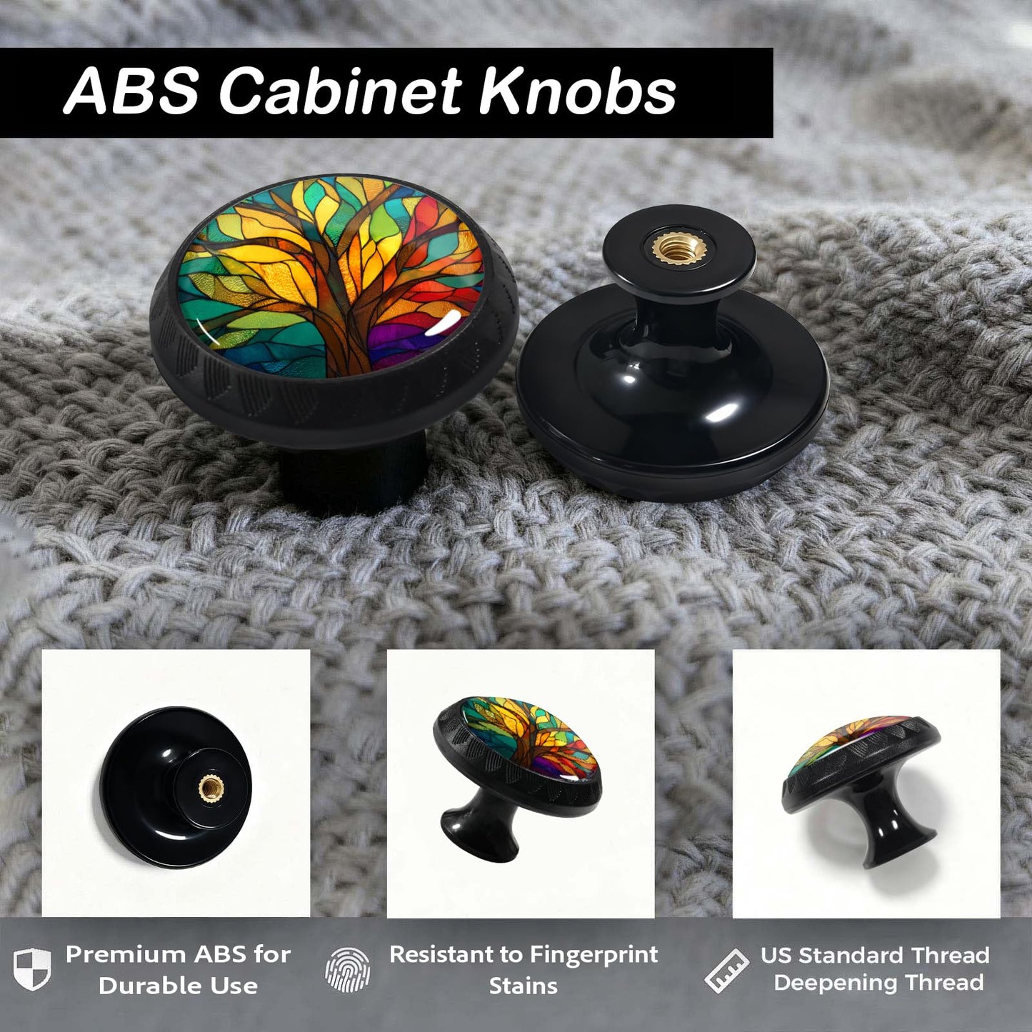 Artinhand 12 Pack Stained Glass Tree of Life Cabinet Knobs Round Drawer Pulls Colorful Tree Knob Cupboard Door Handles Hardware for Kitchen Bathroom Cabinets