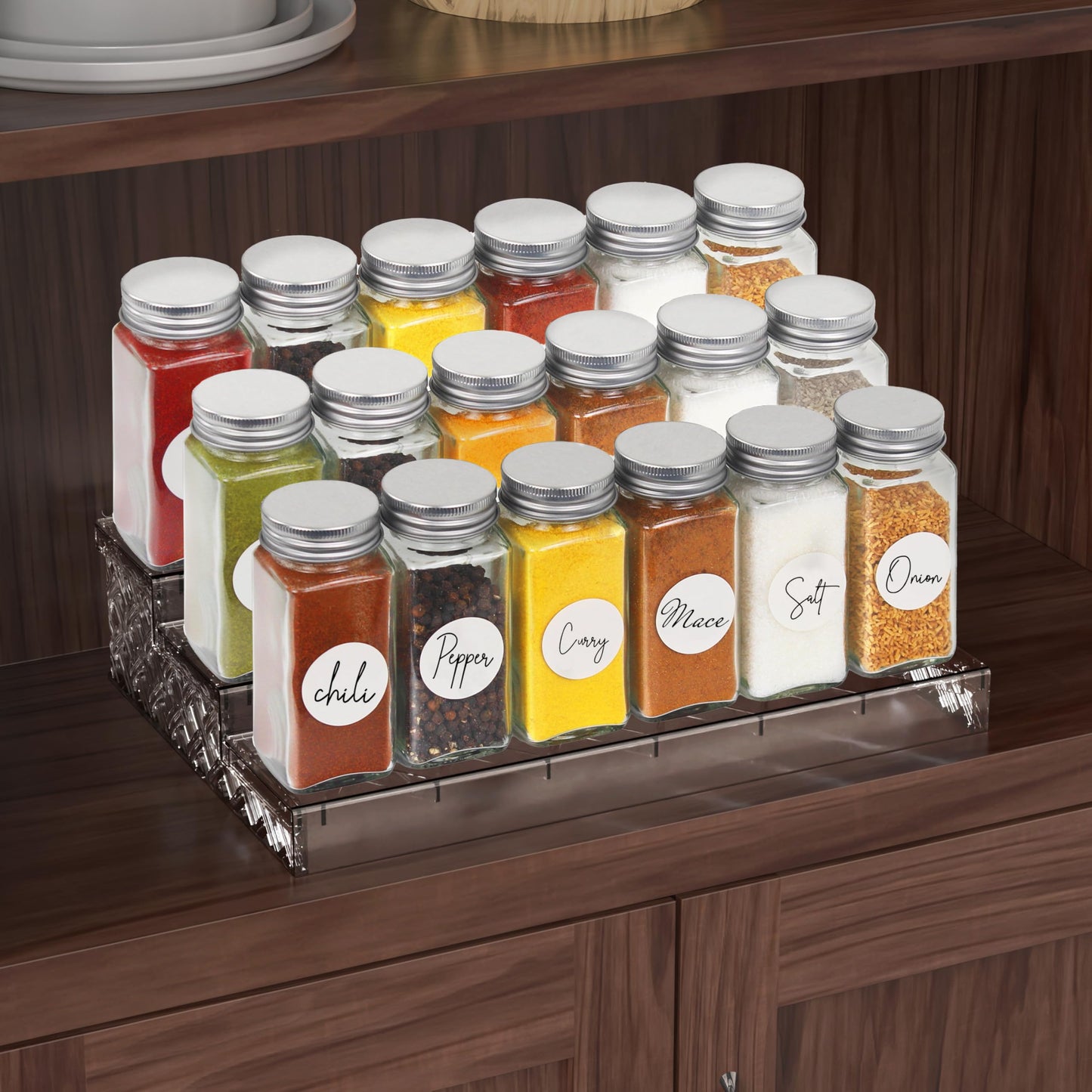 Simple Houseware Spice Jars 4 Ounce Square Glass Bottles with Shaker Lids, Funnel and Labels for Seasoning & Storage, 12 Pack