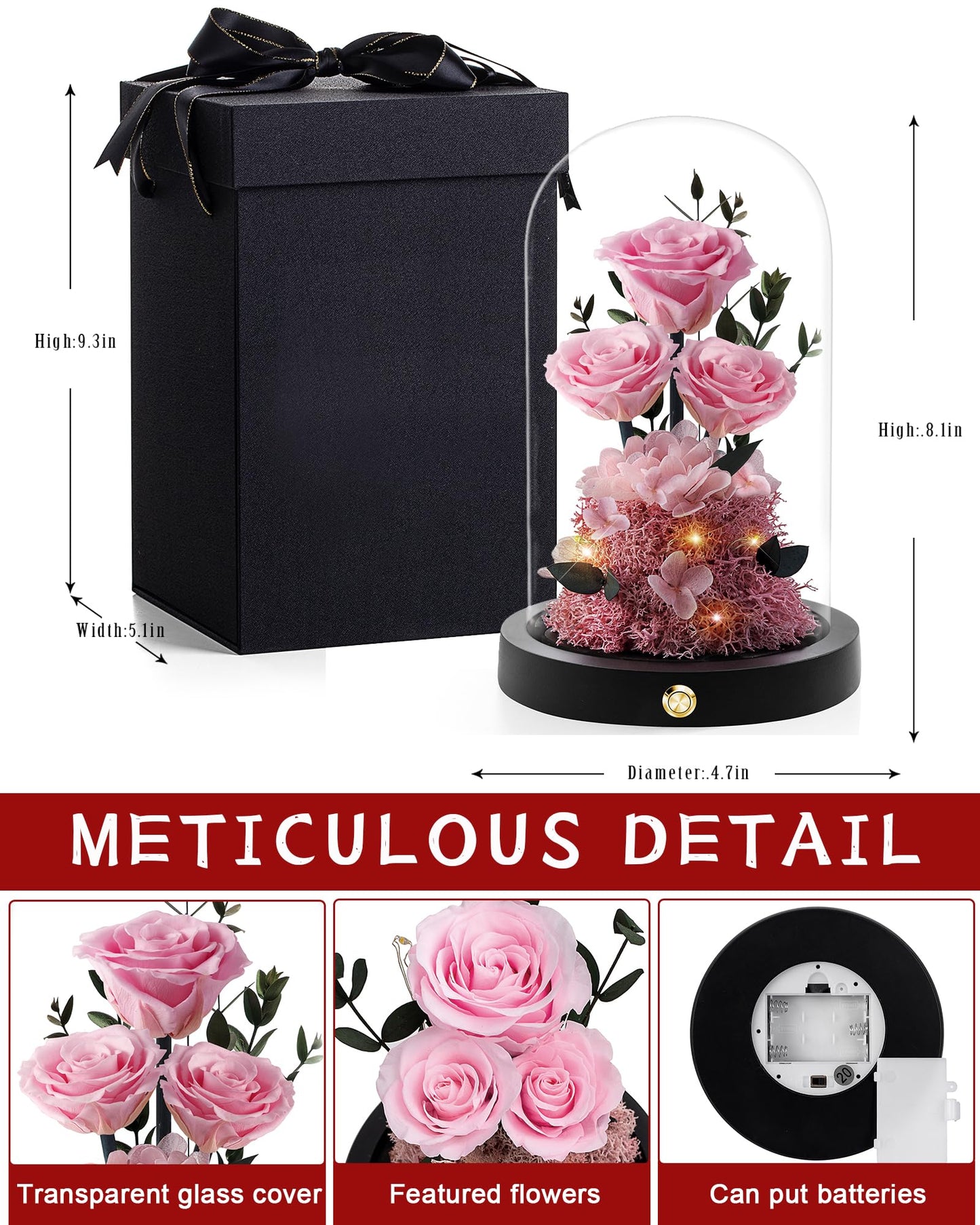 Valentines Day Flowers Roses Gifts for Her,Forever Real Preserved Roses in Glass Dome,Valentines Day Anniversary Birthday Gifts for Wife Girlfriend Women Mom Best Friend Her/Purple Rose