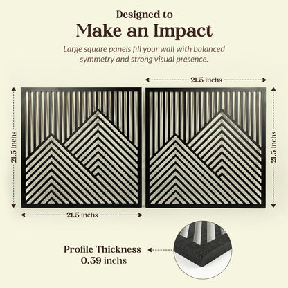 River's Edge Essentials Wood Mountain Wall Art Set of 2 – Large Wooden Wall Decor Panels, Modern Black Geometric Mountain Wall Art for Living Room or Bedroom, 21.5” x 21.5”