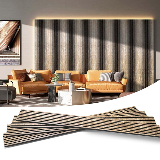 SSHENGYA Acoustic Wood Slat Wall Panels, Retro Series Soundproof Paneling for Interior Wall Decor, Modern Design 4-pack 12.6"×93.9" (Vintage Brown,)