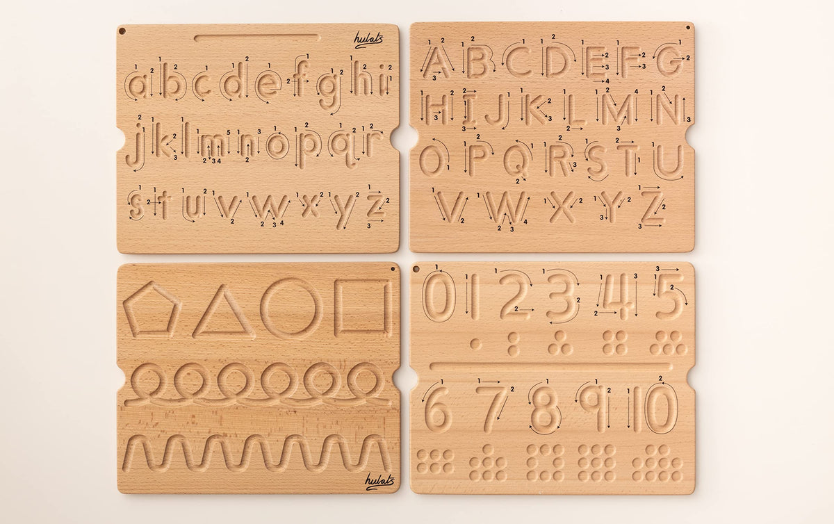 Hulats Learn to Write - Number & Letter Tracing Boards with Direction Arrows - Montessori Wooden Alphabet & Numbers Board Set, Ages 3-5 - Deep Grooved Handwriting Practice, Screen-Free