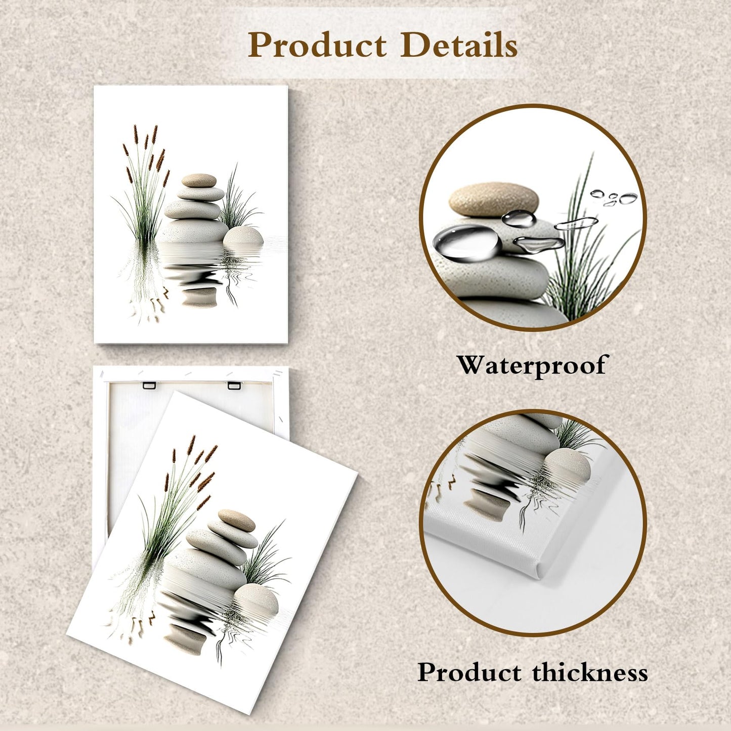 EOBTAIN Zen Wall Art for Bathroom Zen Stone with Green Wild Grass in Water Nature Canvas Wall Art for Bedroom Living Room Spiritual Relaxing Canvas Paintings Spa Yoga Office Wall Decor,12x16 Inch