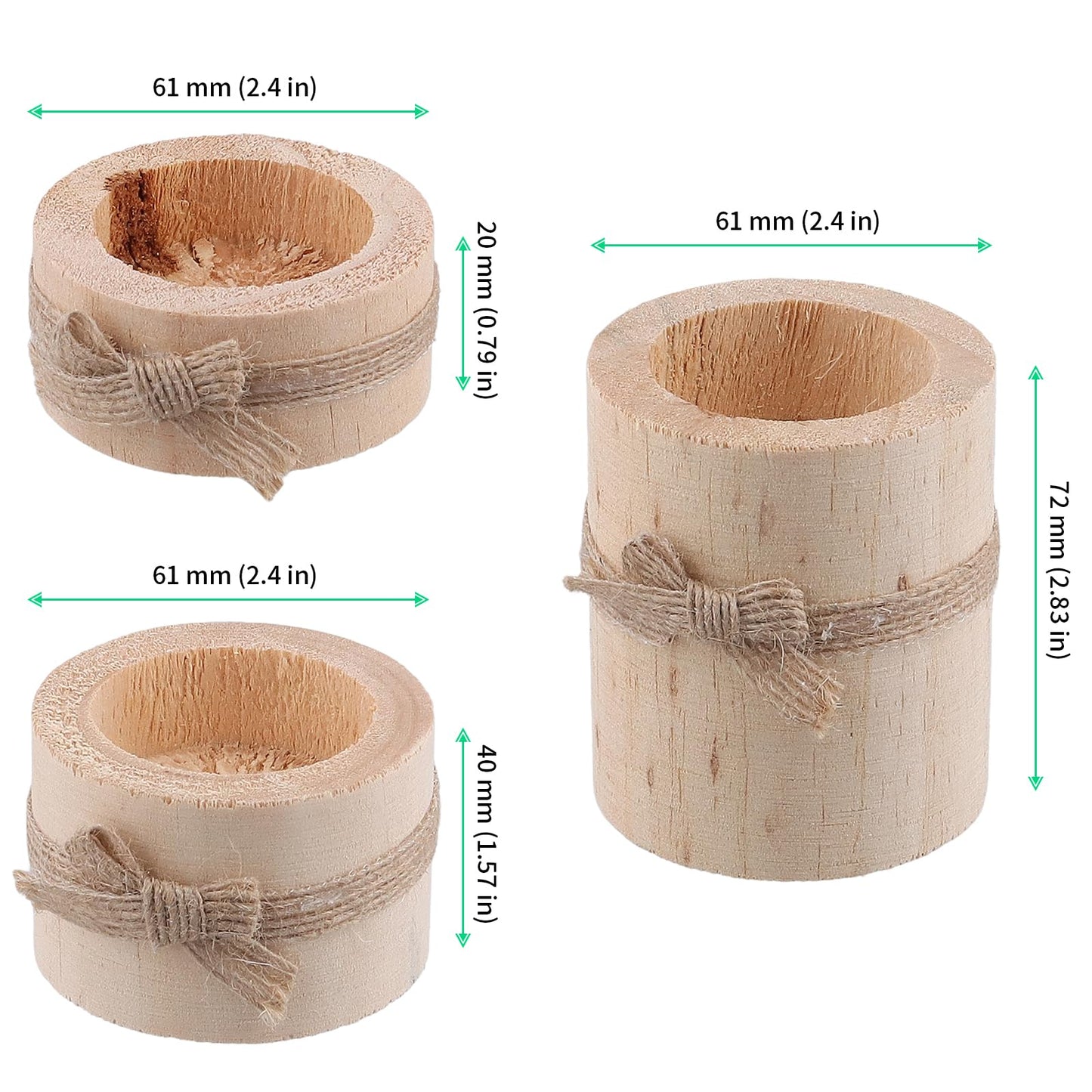 FUNSUEI 12 Pack Wooden Tea Light Candle Holders, 3 Sizes Wood Votive Candle Holder, Wood Log Candle Holders Rustic Tealight Candle Holder for Dinning Party Room Decoration