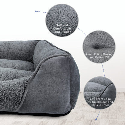 MIXJOY Large Dog Bed Washable, Grey Dog Bed Puppy Beds Orthopedic Pet Bed with Anti-Slip Bottom, Low Front Edge Dog Bed for Border Collie, Golden Retriever, French Bulldog, 76×61×23 cm