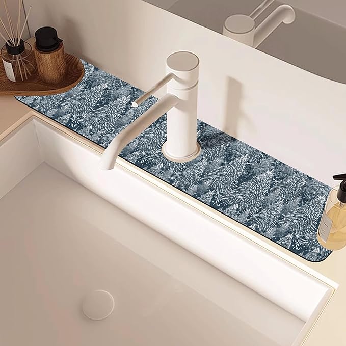 Christmas Forest Sink Faucet Absorbing Mat Pine Spruce Sink Splash Guard Faucet