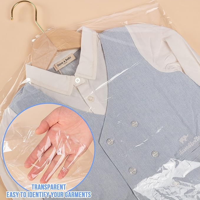 100 Pack Dry Cleaning Bags, 60x120 cm Clear Plastic Garment Bags