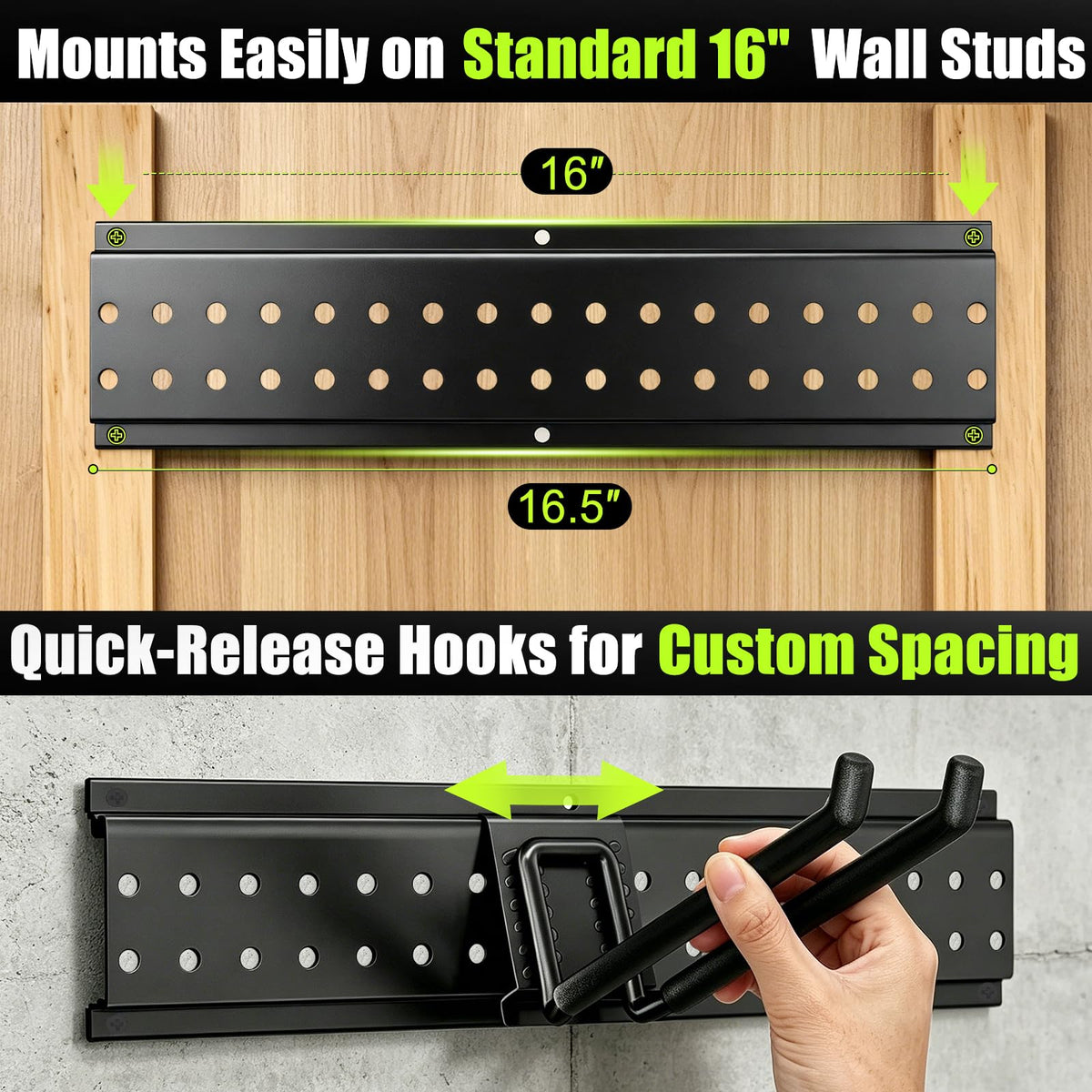 HOLDRAIS Garage Tool Organizer Wall Mount, 49.5 Inch Heavy Duty Garage Organization System with 10 Adjustable Hooks, Garden Tool Storage Rack for Garage, Yard & Shed, Holds Up to 400 lbs