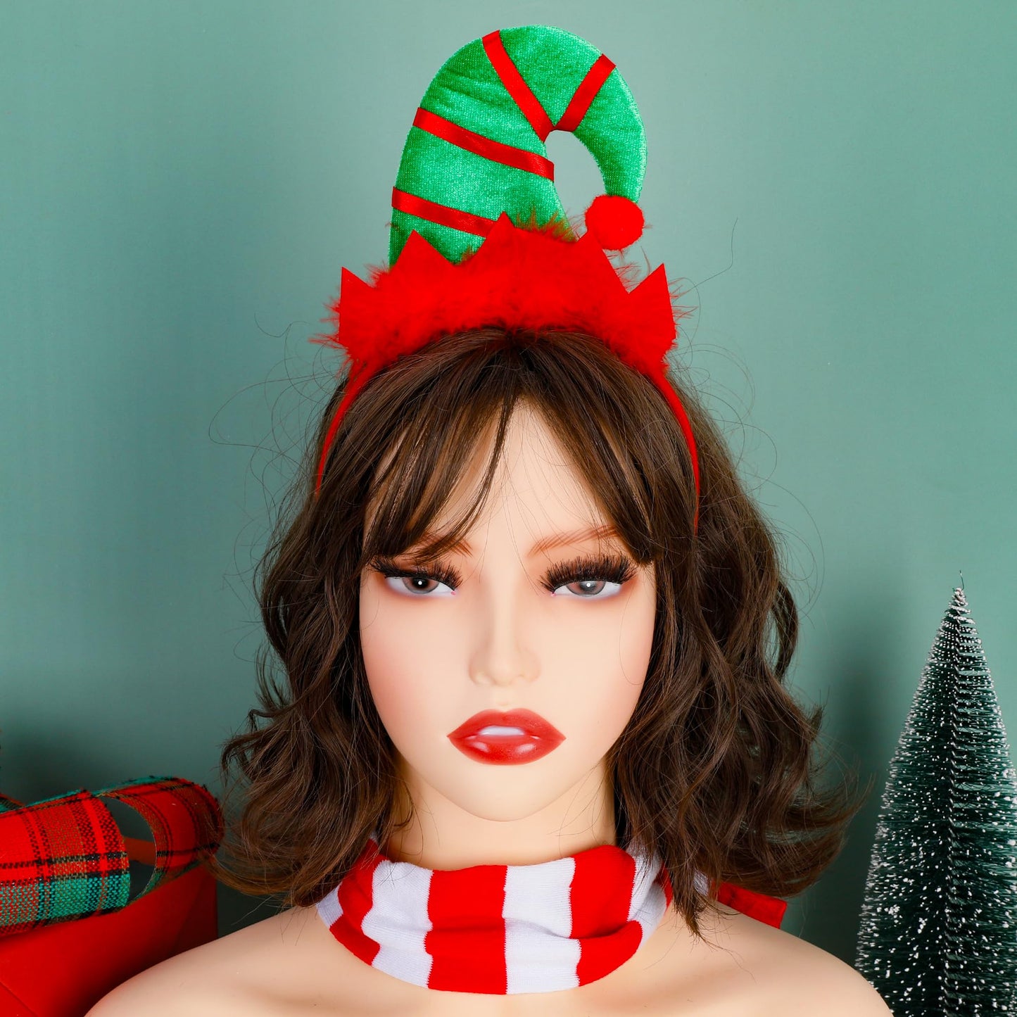 HOVACY 16 PCS Christmas Headbands, 16 Styles Red Xmas Headpieces, Cute Holiday Bow Tie Hair Bands, Felt Elf Hat Santa Hat Headwear for Christmas Party Supplies Accessories