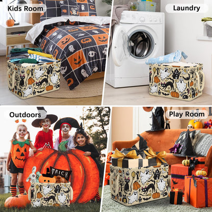 Halloween Ghost Basket Pumpkin Black Bat Boo Spooky Basket with Handles Foldable Halloween Gifts Storage Bins Boxes for Party Home Bedroom Decor