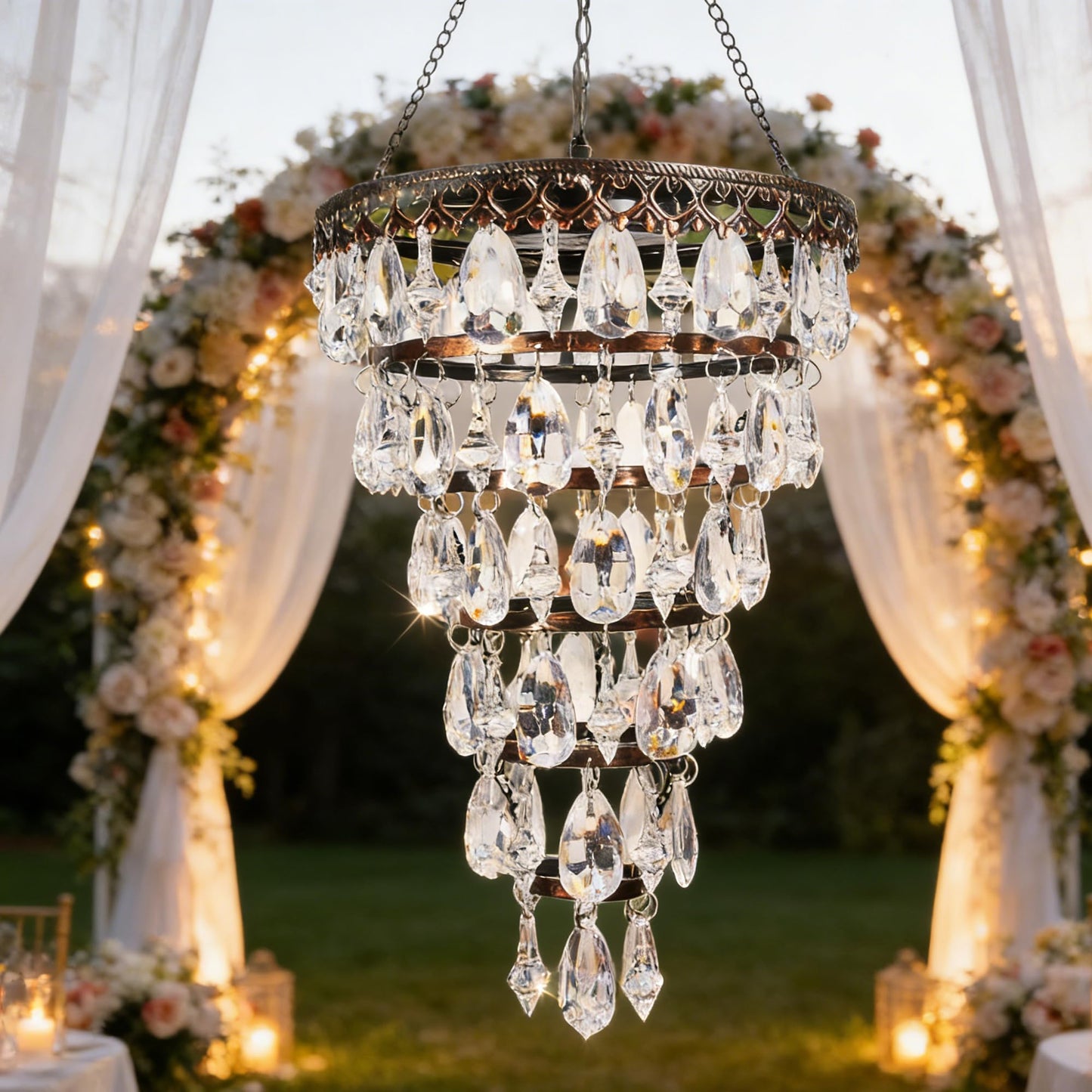 Solar Hanging Crystal Chandelier Outdoor Waterproof Garden Light