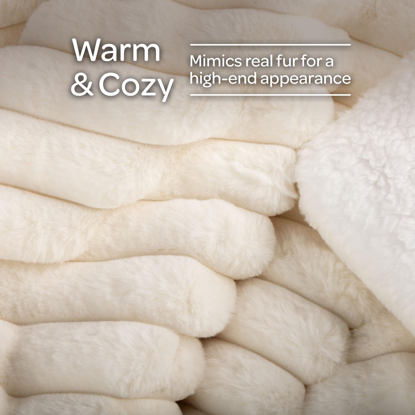 Lavish Home Faux Fur Throw Blanket - 60x70-Inch Twin Blanket for Couch, Bed, or Chair - Soft Throw with Plush Faux Rabbit Fur and Warm Sherpa for Living Room, Bedroom, and Home Decor (Ivory)