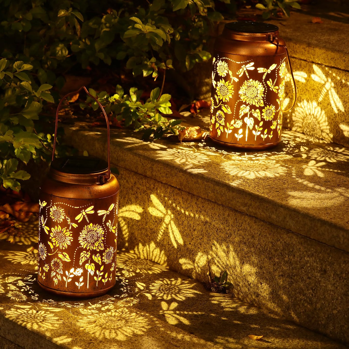2pack Solar Lanterns Lights Outdoor Hanging Lantern Waterproof Metal LED Dragonfly Spring Decor Mothers Day Gifts for Women Men Mom Grandma Solar Light for Garden,Yard,Patio, Lawn,Pathway,Landscape
