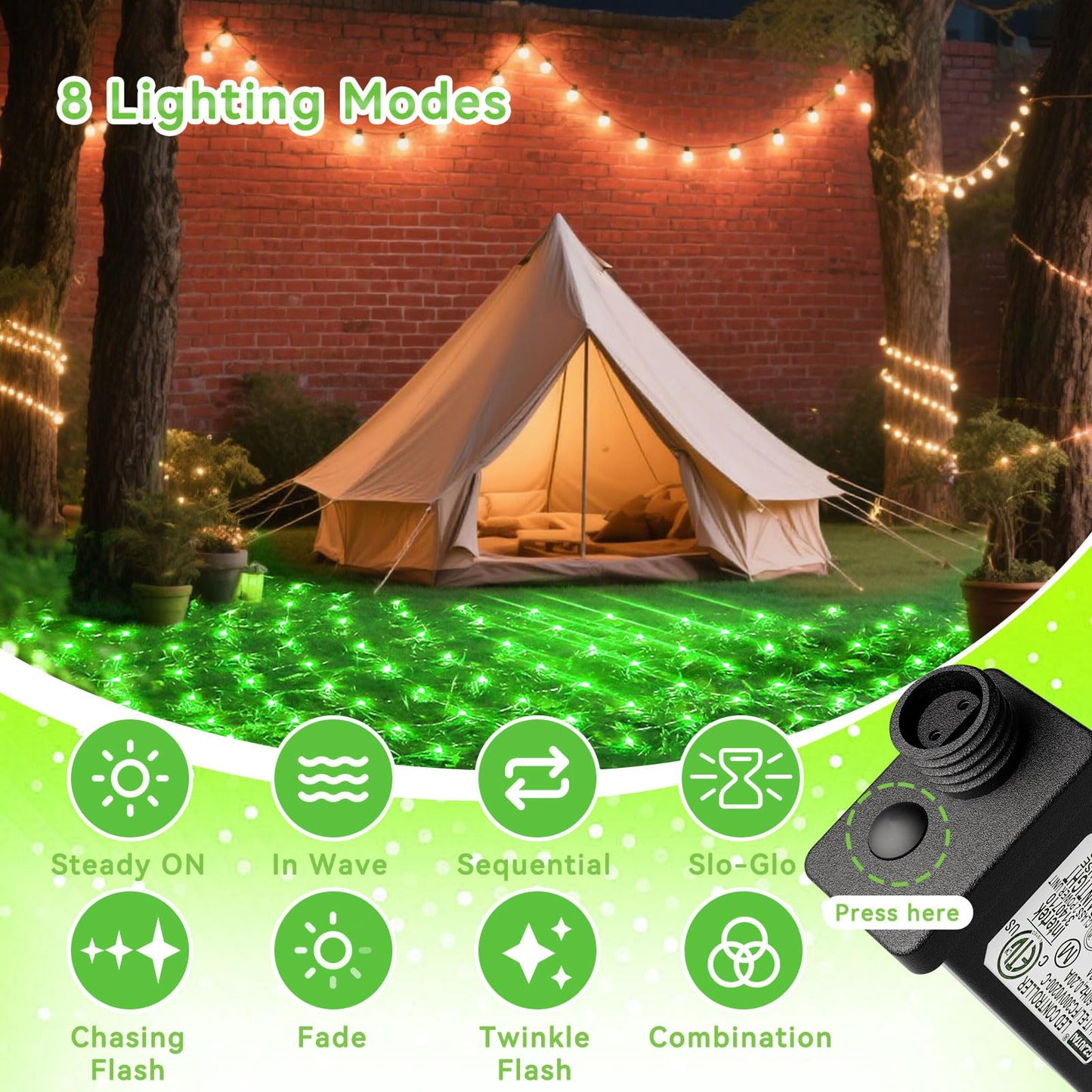LitHome 21FT x 5FT Christmas Net Lights Outdoor Mesh Lights, 360 LED St Patrick’s Day Net Light for Bushes Connectable, 8 Modes Green Giant Mesh Light Waterproof for Christmas Garden Party Roof Decor