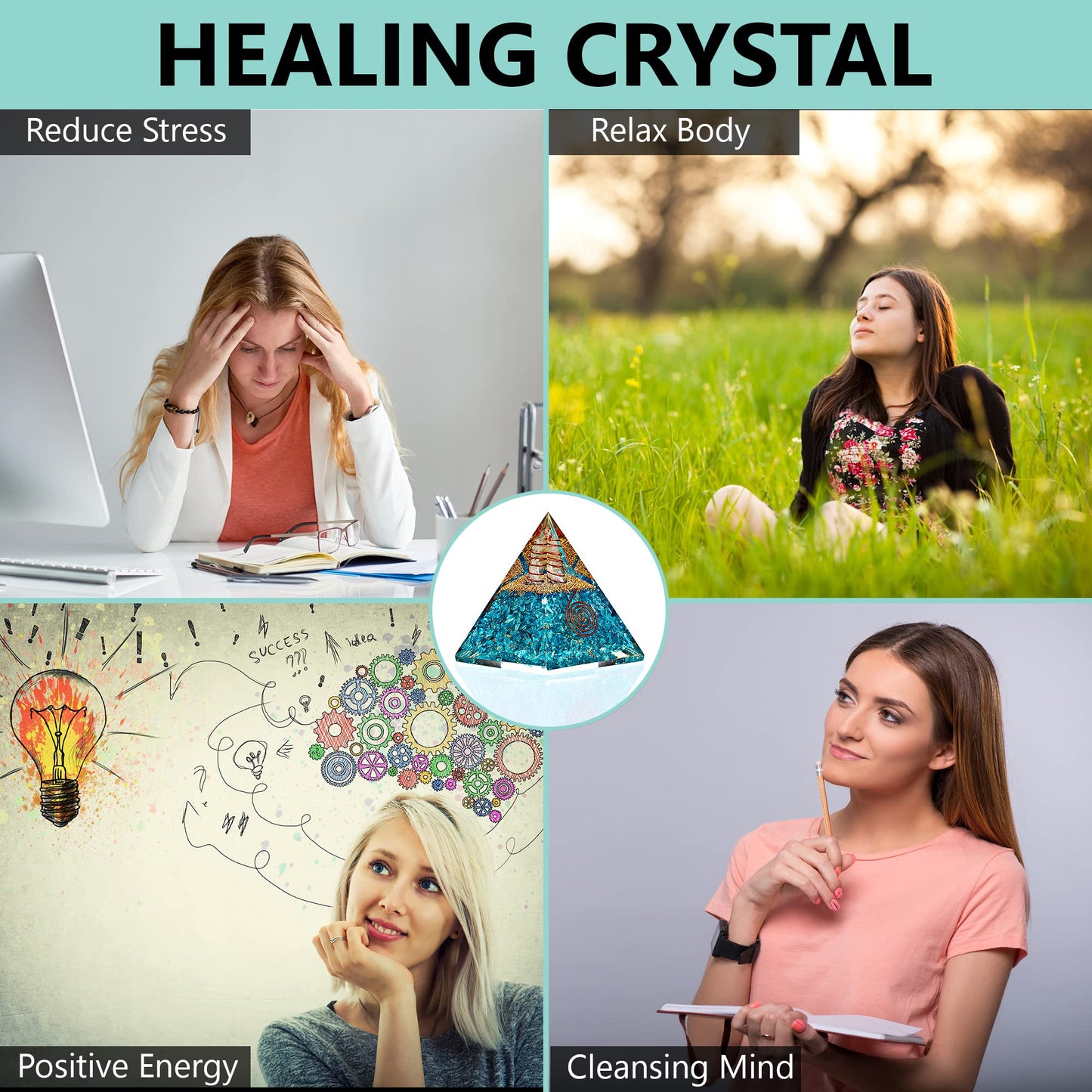Anaya Agate Aquamarine Orgone Pyramid, Aquamarine Crystal Pyramid w/Positive Energy, Handmade Orgonite Pyramids for Chakra Cleansing, Mindfulness, Crystal and Healing Stones, Christmas Gifts for Women