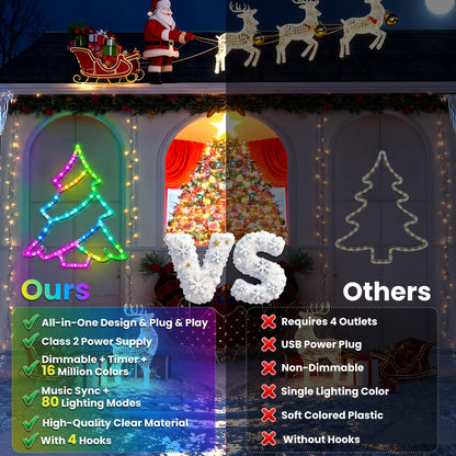 RESHAKE 4 Pack Smart Christmas Window Lights, RGB LED Silhouettes Light, Xmas Tree, Wreath, Gift Box & Ball with Music Sync, APP Control, Timer & DIY Mode for Indoor Outdoor Holiday Decor