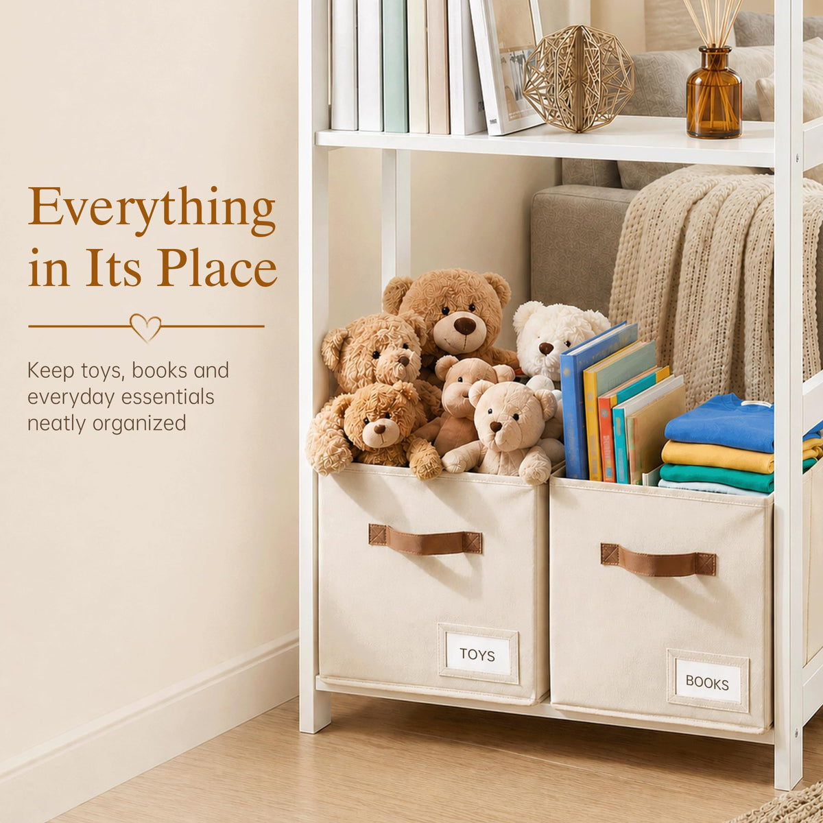 Stowsia Storage Cubes 8 Pack, 11 Inch Fabric Storage Cubes Organizer Bins with Labels, Odor-Free & Sturdy PP Structure, Cubby Baskets for Closet, Shelves, Toys & Nursery (Beige)