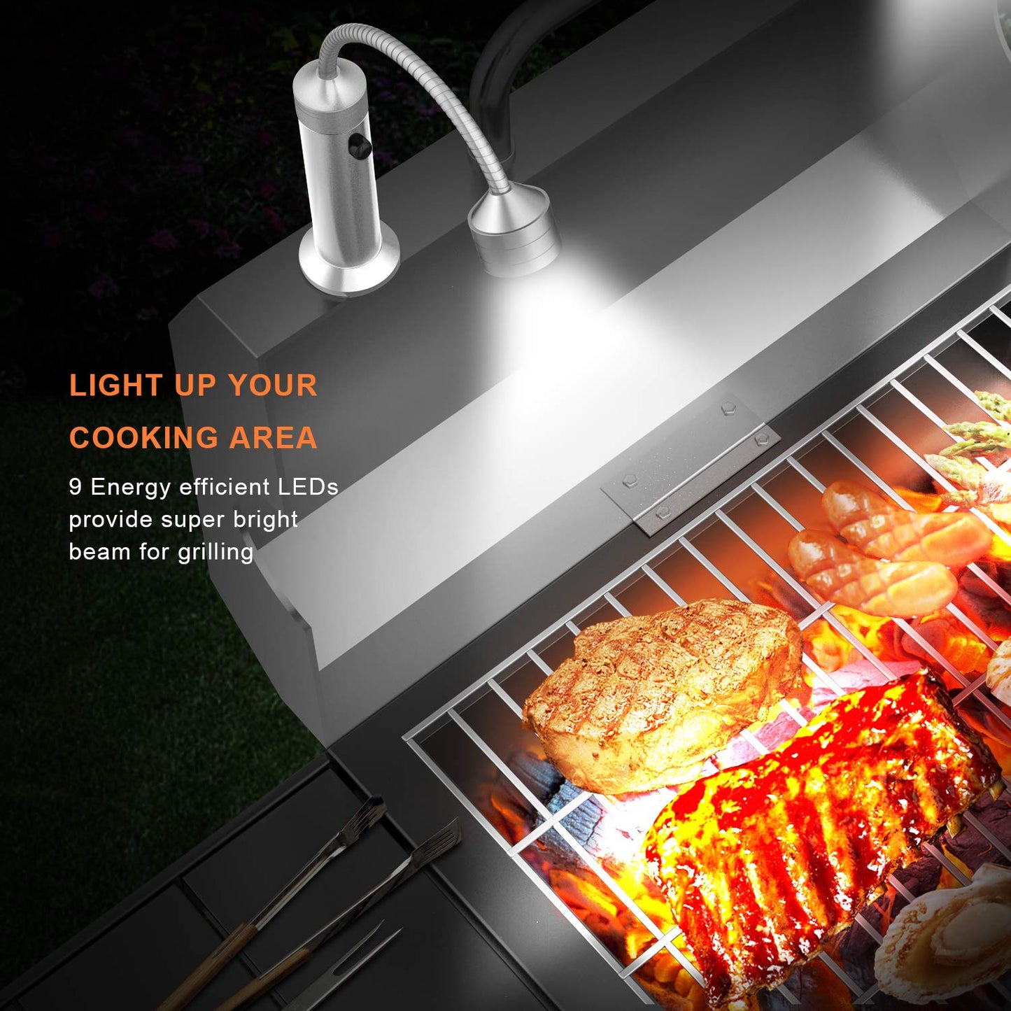 FIREOR Grill Lights for BBQ, Magnetic Base Super-Bright Outdoor LED Barbecue Grilling Light - 360 Degree Flexible Goosenec.
