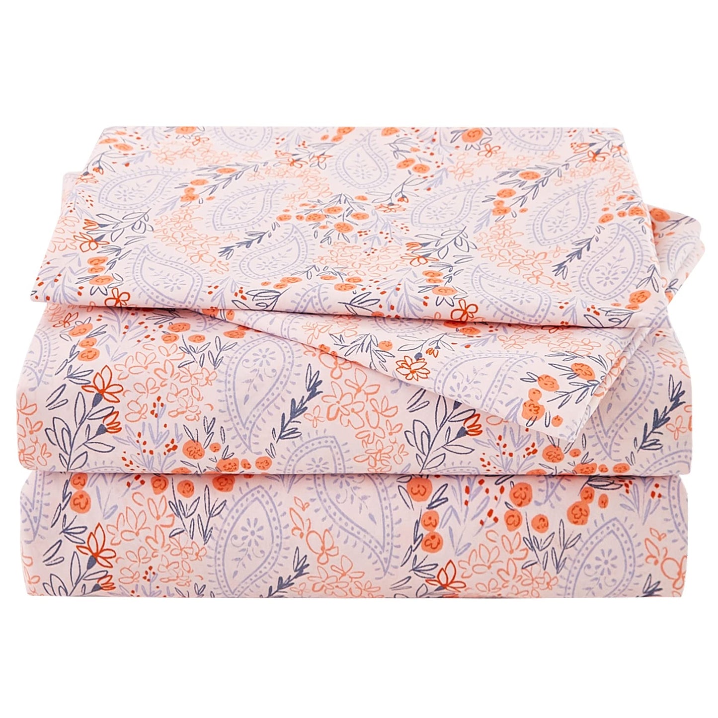 JSD Pink Paisley Floral Sheet Set Queen Size, 4 Piece Soft Printed Microfiber Sheets Extra Deep Pocket