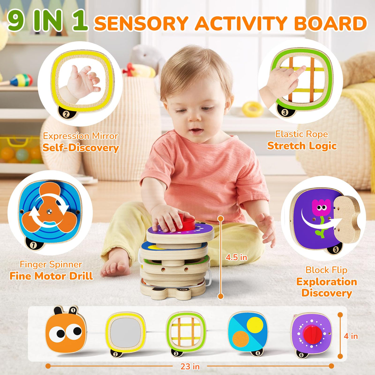 Montessori Busy Board Toys for 1 Year Old, Airplane Car Travel Toys for Toddlers 1-3, Sensory Activity Cube Toys for Fine Motor Skills, Baby Gifts for Boys Girls, Easter Basket Stuffers for Toddler