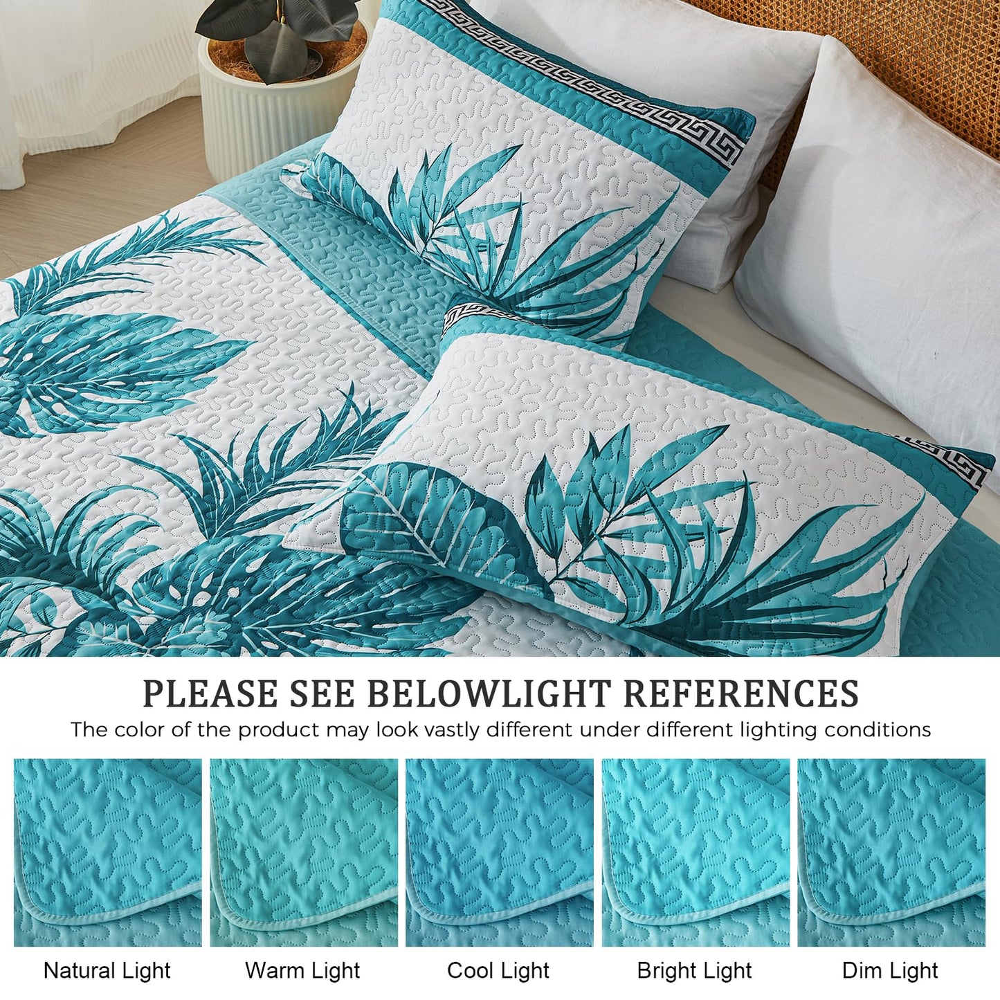 OARAGE Quilt Bedding Set, Blue Queen Comforter Set, Full Size Bedding Comforter Sets, Soft Lightweight Bedspread, Ultrasonic Microfiber Bed Coverlet for All Season (1 Quilt,2 Sham)