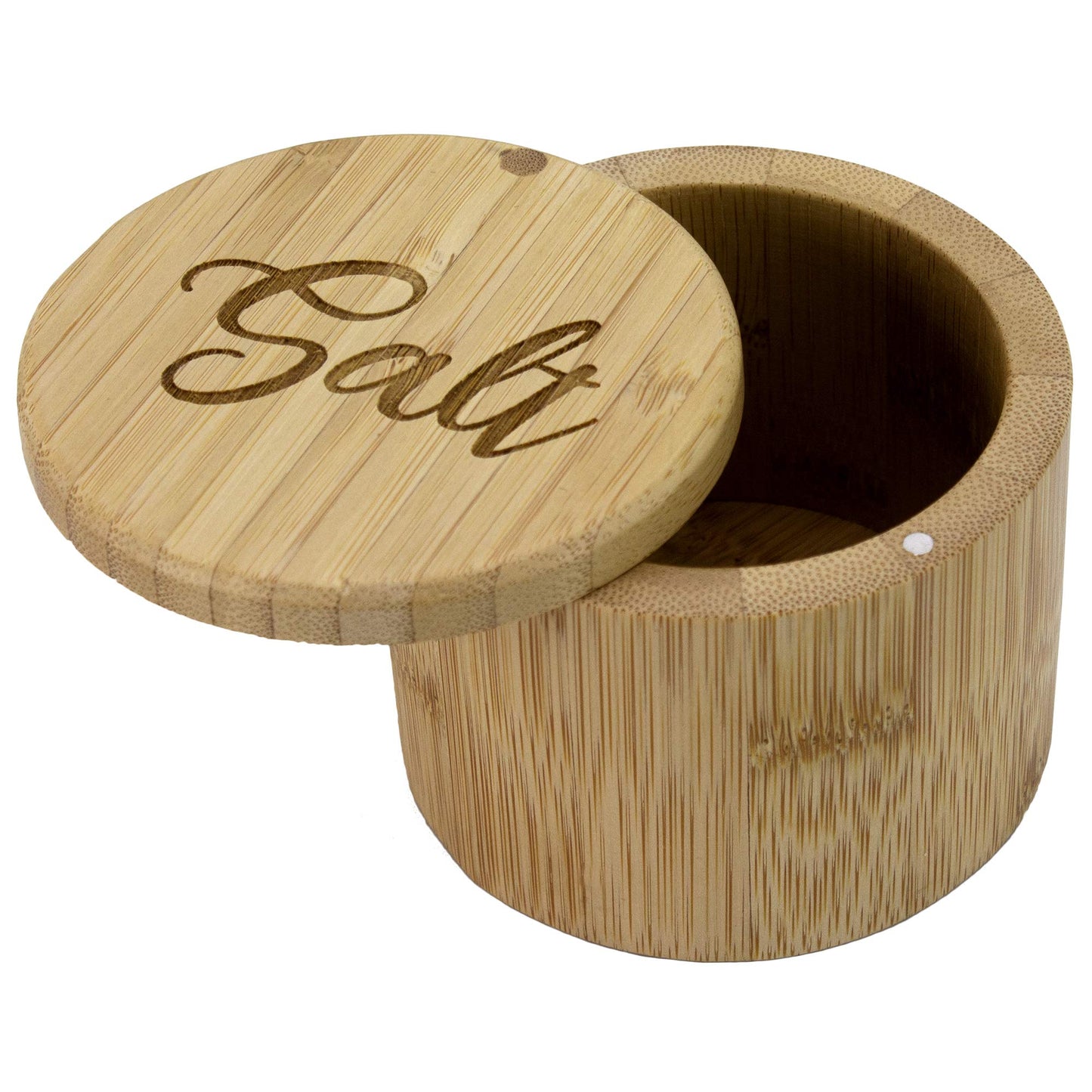 Totally Bamboo Salt Cellar Bamboo Storage Box with Magnetic Swivel Lid, 6 Ounce Capacity, Salt Engraved on Lid