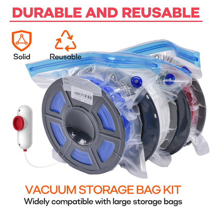 Vacbird 3D Printer Accessories Upgrade Vacuum Kit, 30pcs 3D Filament Vacuum Bags with USB Pump (30 * 34cm) Reusable, for 3D Printer Filament Storage, Protect Filament from Moisture