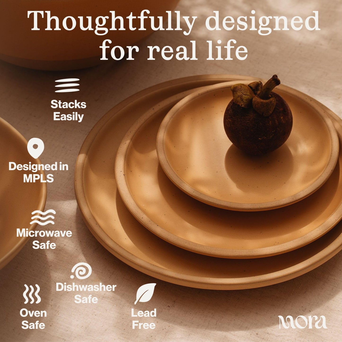 MORA Small Plates Set of 4, 6.5 inch Ceramic Pottery Dessert Plates - Microwave, Oven and Dishwasher Safe - Harvest