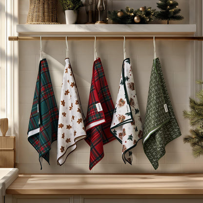 RECYCO Christmas Waffle Kitchen Towel Set of 2 - Quick Dry Microfiber Sustainable Dish Towels - Ultra Absorbent Reusable Cleaning Tea Towels - Lightweight Hand Towels,16”x 28”, Stewart Plaid Red