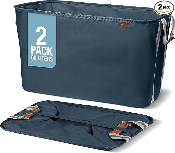 CleverMade Collapsible Laundry Basket LUXE 2 Pack – 60 L Foldable Cotton Blend