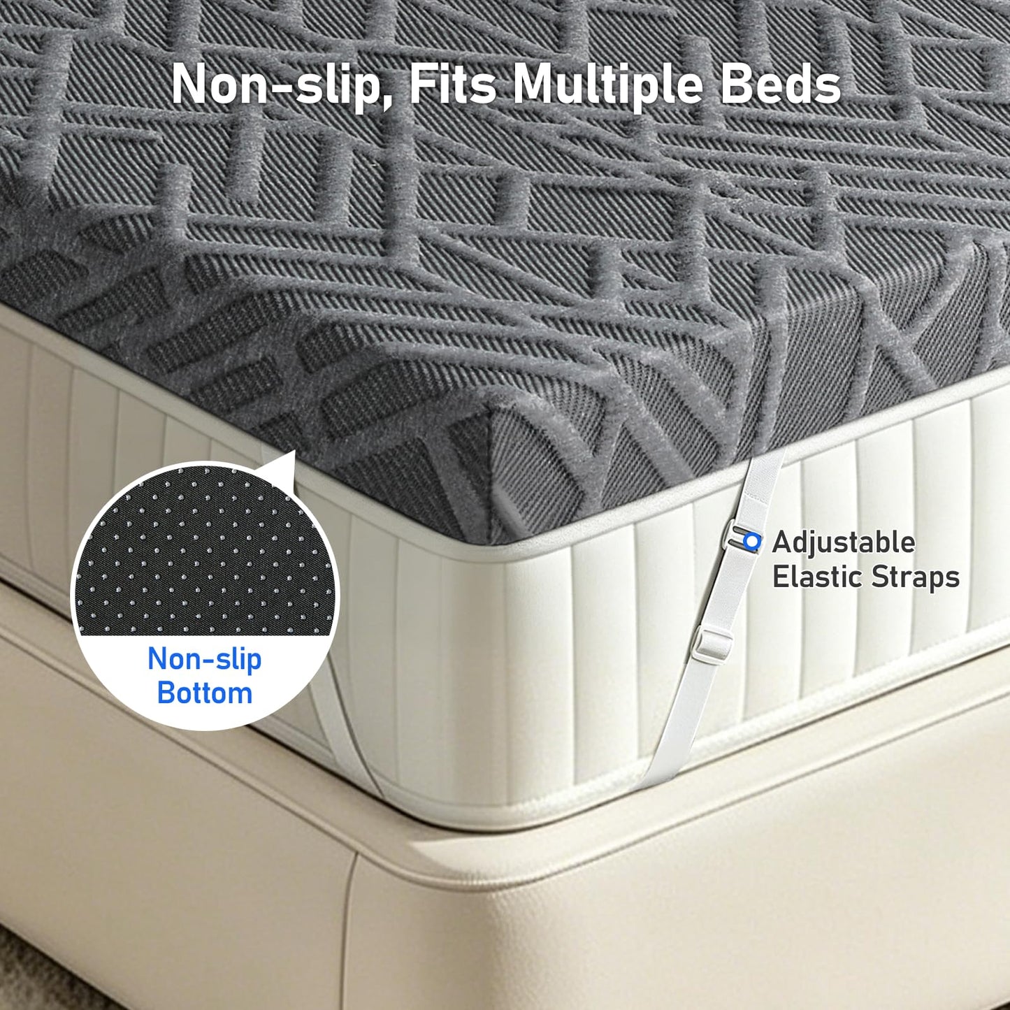 Extra Firm Mattress Topper Queen: 3 Inch High Density Foam for Back Pain Relief, Extra Support Mattress Pad, Cooling Breathable Washable Anti-Slip Cover, CertiPUR-US Oeko-Tex Certified 80x60 Grey
