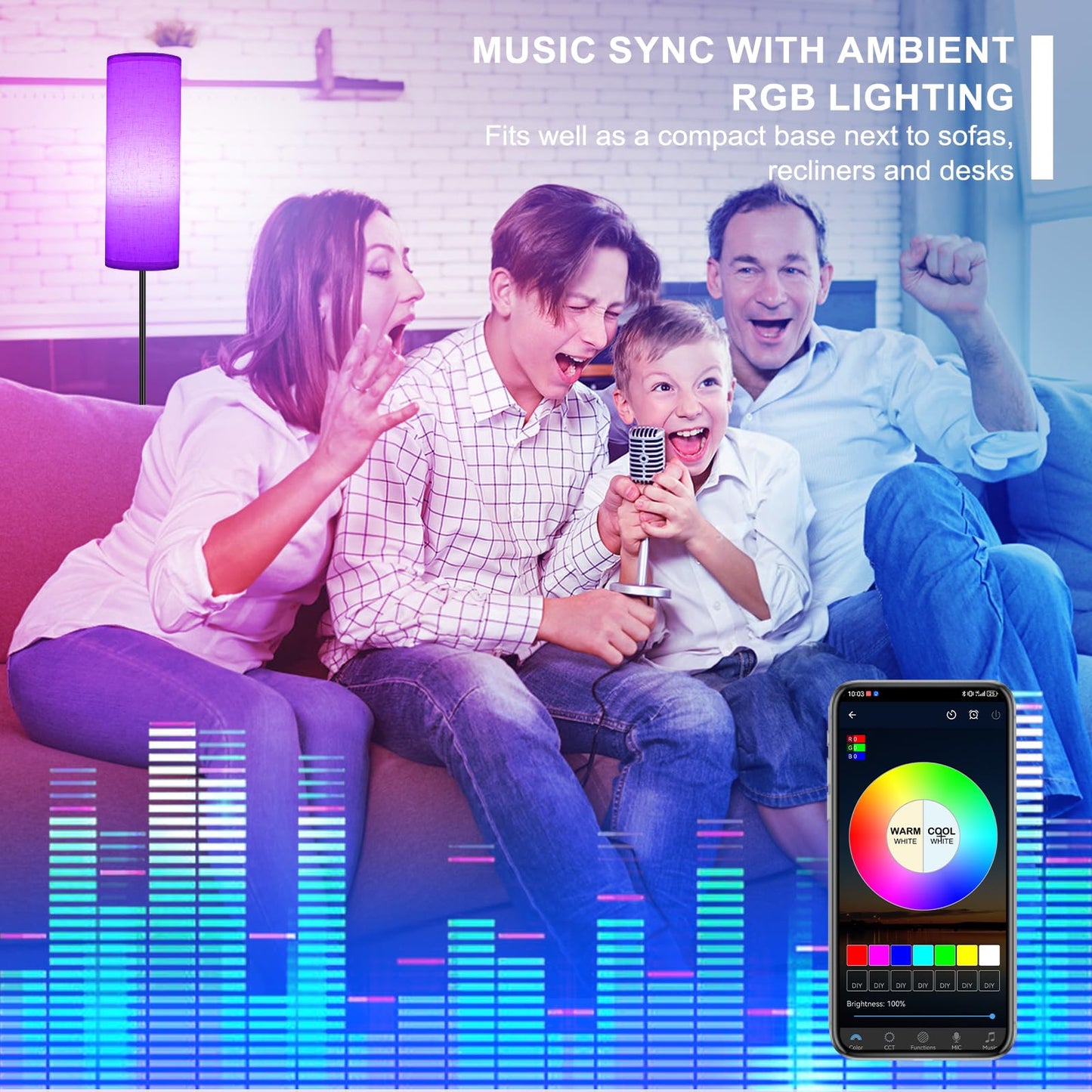 FRIDEKO HOME Floor Lamp, 9W 800LM Color Changing Smart Lamp with Music Sync, App & Remote Control, Adjustable Brightness & Color Temperature Standing Light for Living Room Bedroom Gaming, Beige Shade