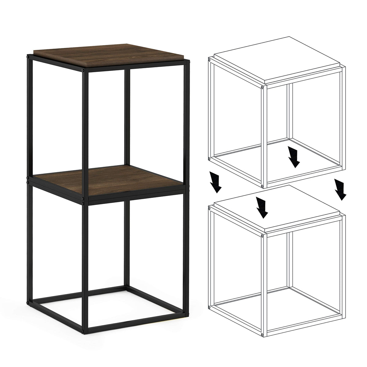 Furinno Moretti Cube Modern Stackable End Table Shelf, Columbia Walnut
