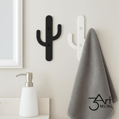 3Art Metal Cactus Wall Hooks Set of 2 – Black & White Minimal Metal Hangers – Decorative Wall Rack for Entryway, Bathroom, Kitchen, Modern Minimalist Decor