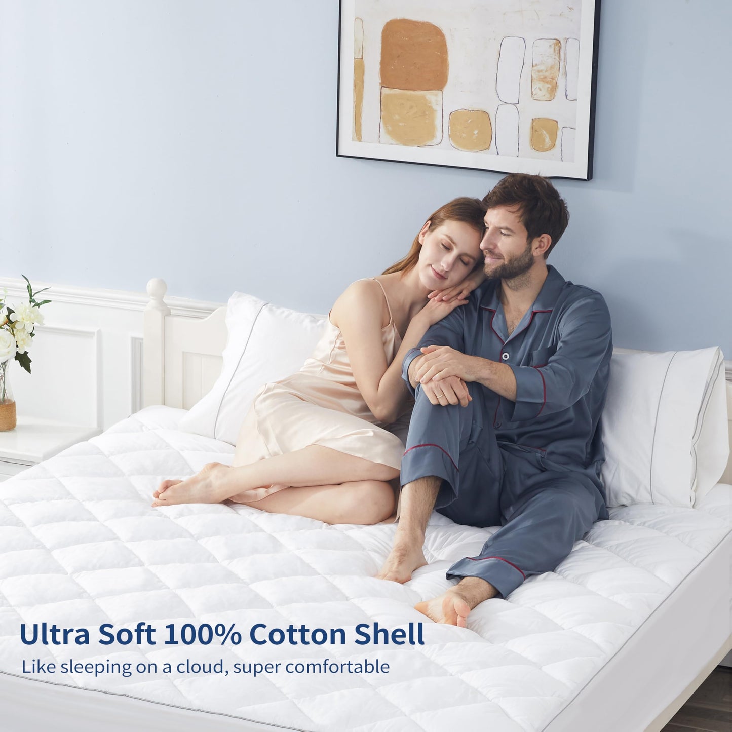 Sunflower Queen Mattress Pad, Hypoallergenic Cotton Mattress Cover, 18-22" Extra Deep Pocket Quilted Protector, Breathable&Noiseless