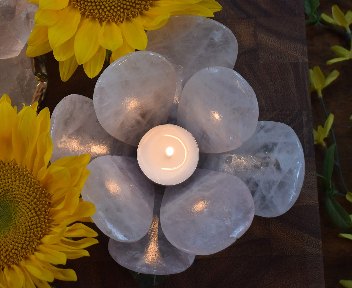 Nature’s Decorations Rose Quartz Lotus Flower Votive Candle Holder | Tealight Candle Holders | 6.5” x 6.5” x 3”, Large