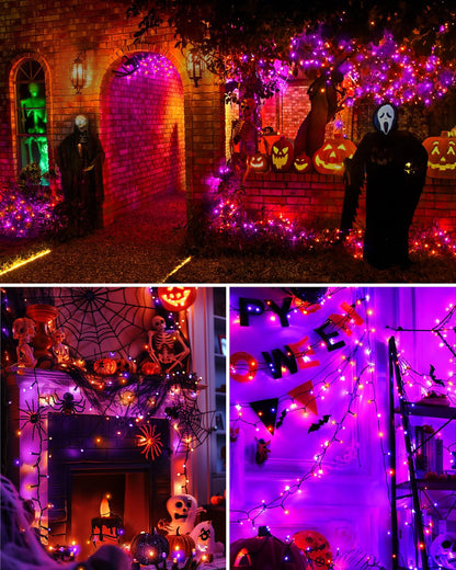 JIXXULVU 125 FT 380 LED Halloween String Lights, Outdoor Waterproof Black Wire with 8 Modes, Timer & Memory, Plug-in Halloween String Lights for Indoor Yard Tree Decorations, Purple & Orange