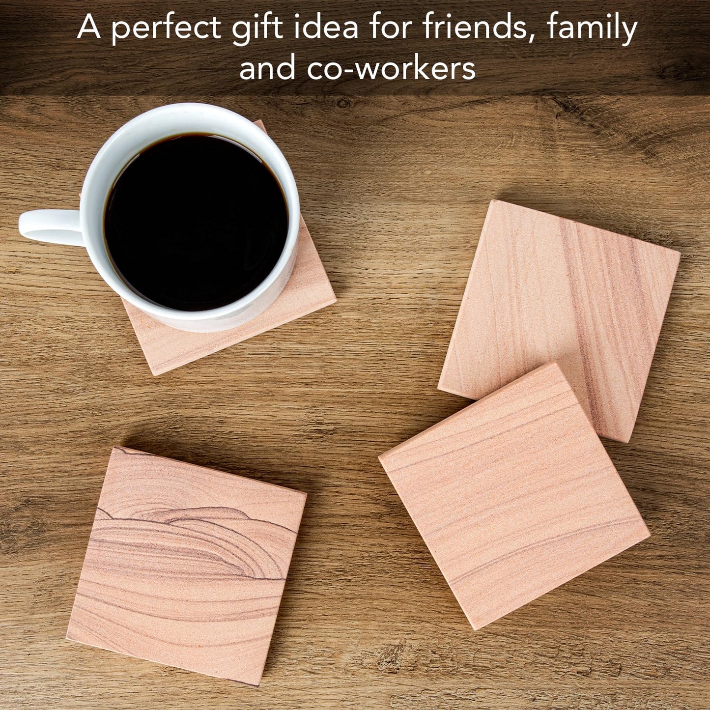 Thirstystone Desert Sand 4 Pack Natural Sandstone Coasters 4” Square Artistic with Protective Cork Backing