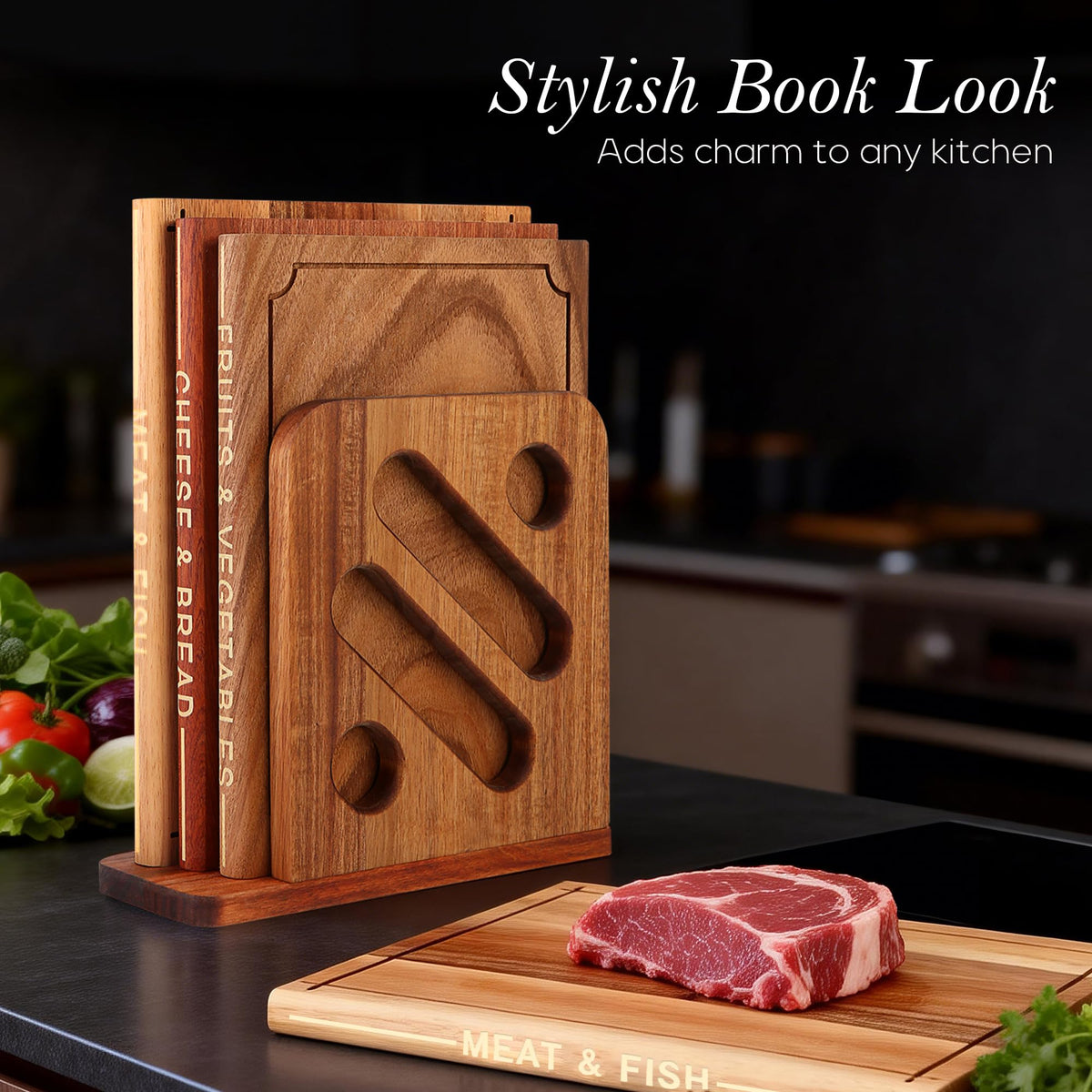 Hoforife 3-Piece Wooden Cutting Boards Set Like Books Wood & Brown