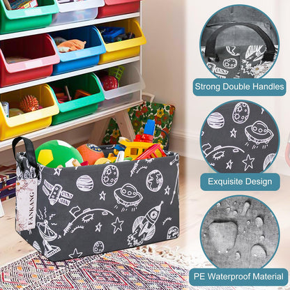 FANKANG Storage Basket,Nursery Hamper Canvas Laundry Basket Foldable with Waterproof PE Coating Storage, Office, Bedroom, Clothes,Toys (Rec-Space Planet)