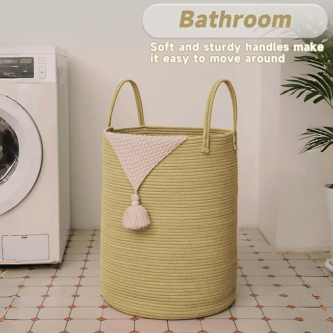Large Woven Laundry Basket Hamper, 100L Cotton Rope Storage Bin