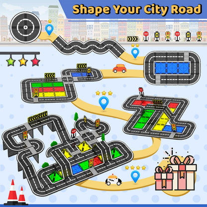 Magnetic Tiles - Road Set, Magnetic Building Blocks, Preschool Montessori Toys Gift for 3+ Year Old Boys and Girls, Sensory Christmas Toys for Kids Aged 3-5 and 4-8, Ideas for Toddler with Autism