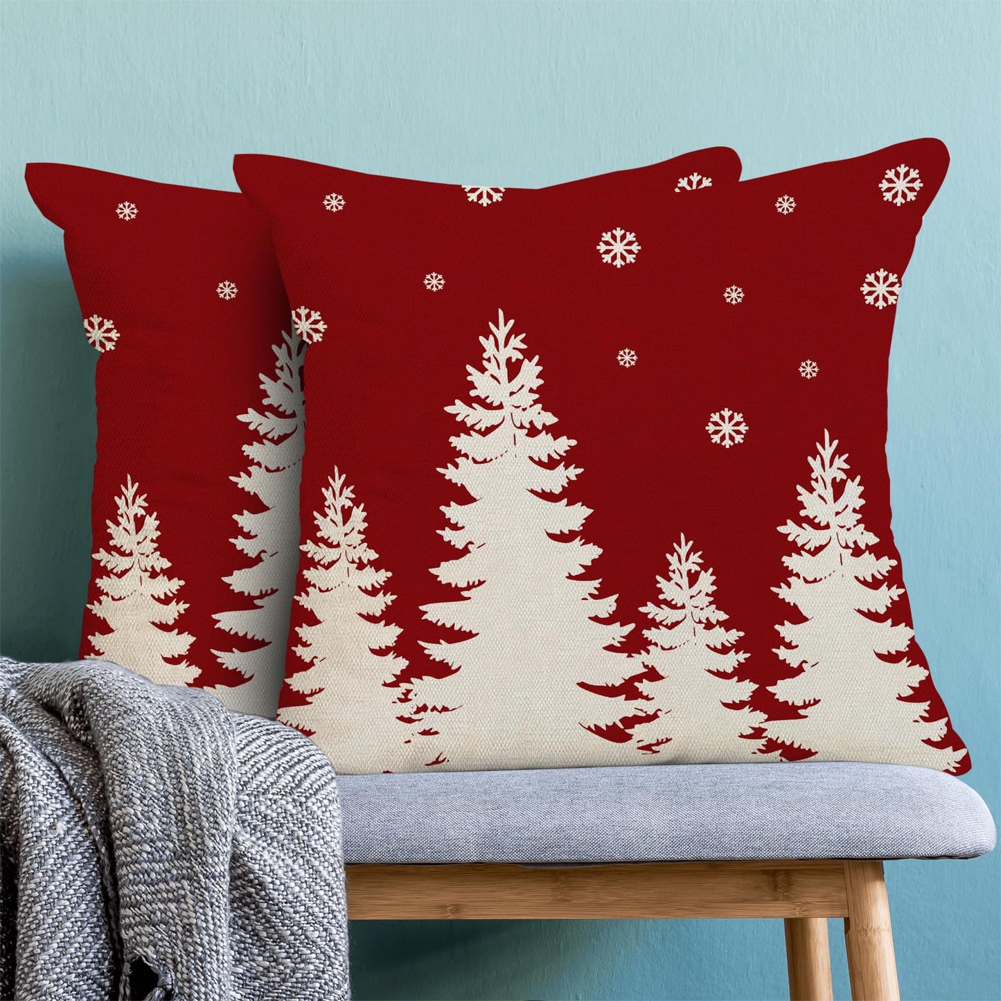 CXMEIFLY Christmas Pillow Covers 18x18 Inch Set of 2 Red Cream Christmas Tree Snowflakes Decor Throw Pillows Winter Xmas Holiday Outdoor Cushion Cases for Couch Bed Decorations