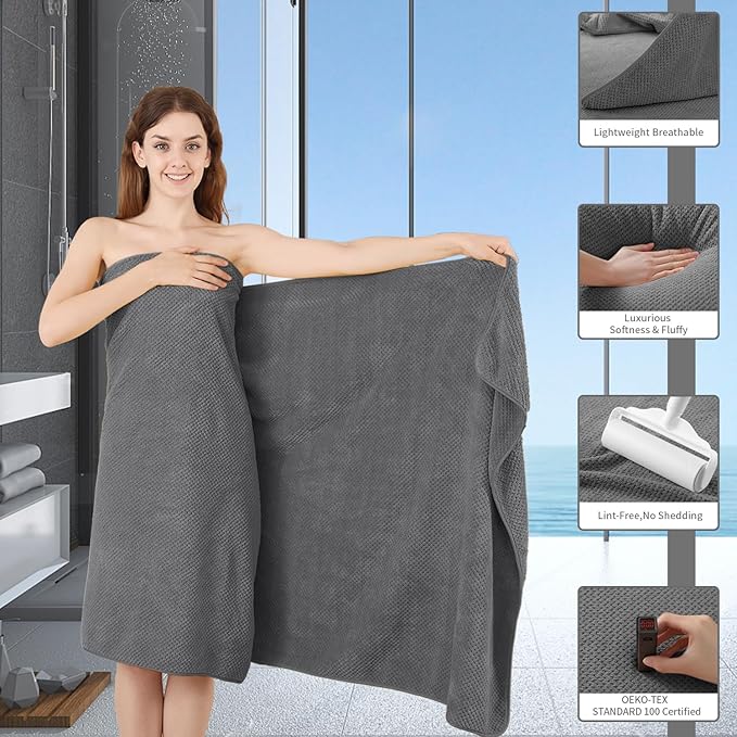 8 Piece Bathroom Towel Set Dark Gray |2 Oversized Large Bath Towels Sheet